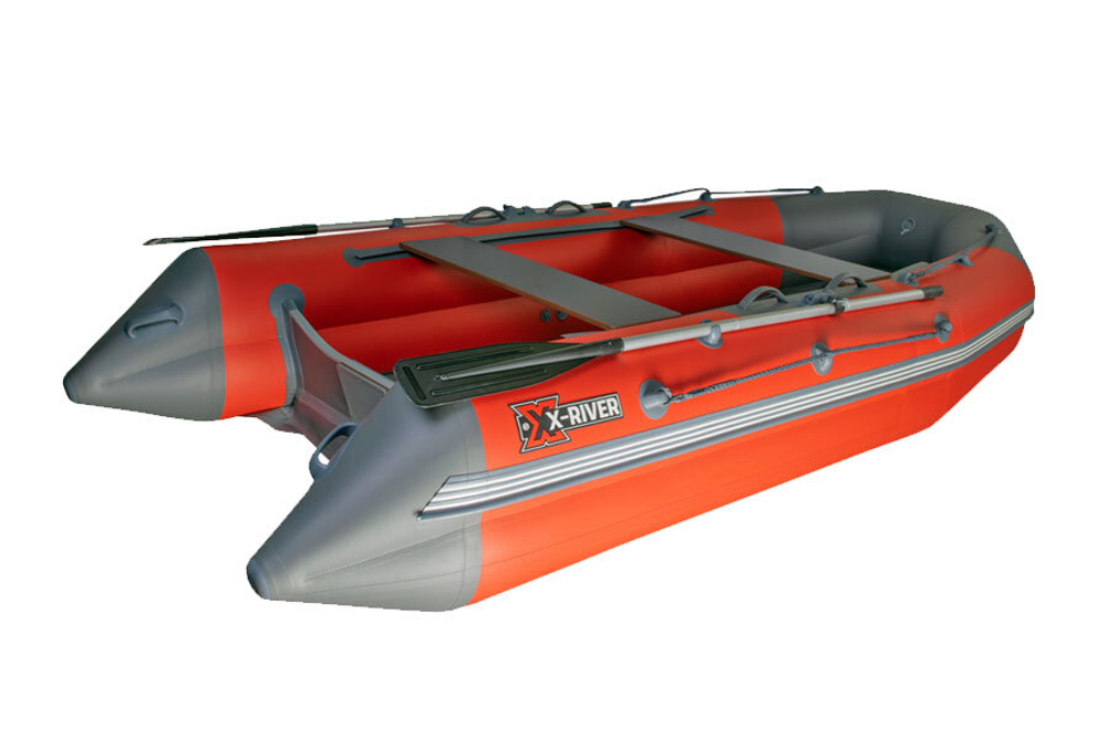 Лодка ПВХ X-River Mark 370 НДНД тримаран красно-серый/фурнитура серая, дно серое