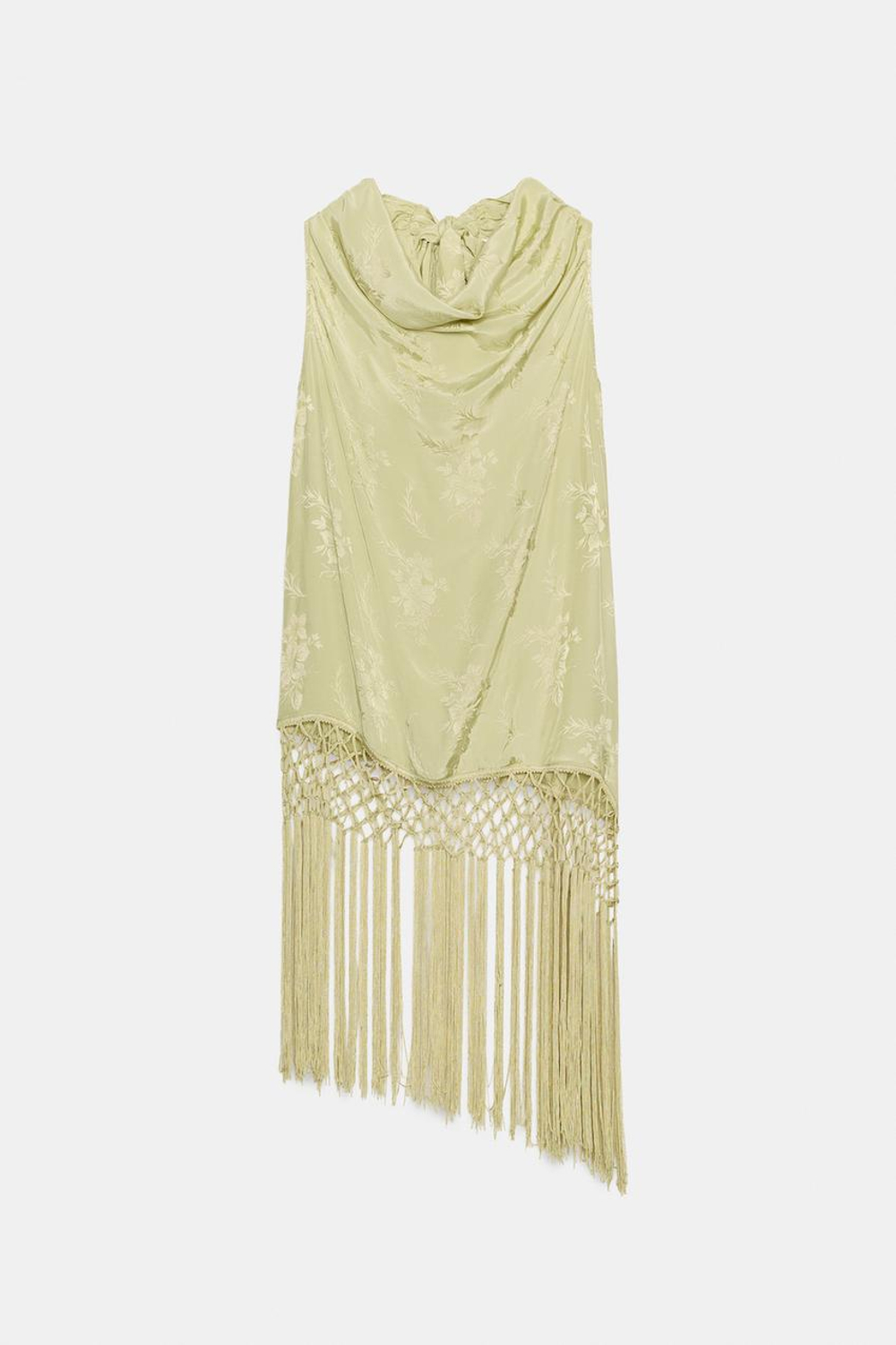 ZARA ЖАККАРДОВЫЙ ТОП С БАХРОМОЙ — ZW COLLECTION, ЛАЙМОВЫЙ