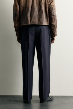 ZARA БРЮКИ RELAXED FIT СО СКЛАДКАМИ, МОРСКОЙ СИНИЙ