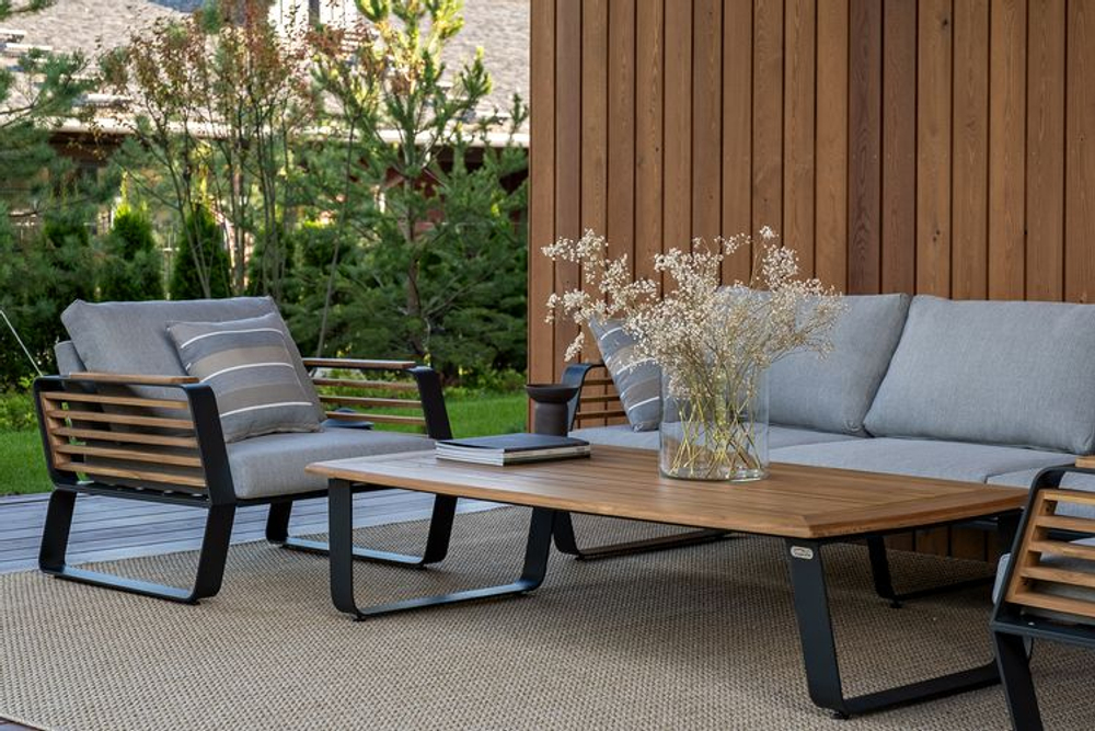Диванная группа из алюминия Joygarden АУРА, темно-серый графит, светло-серый