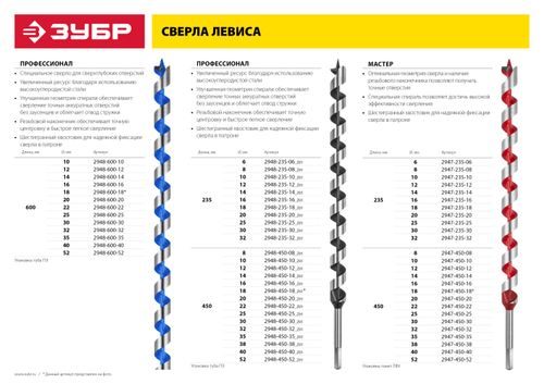 2947-450-25 Сверло по дереву, спираль Левиса