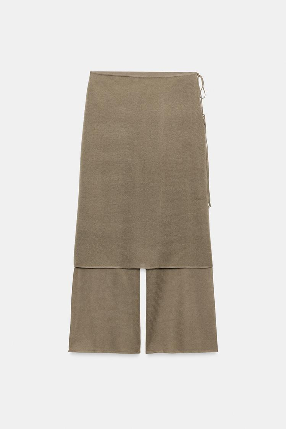ZARA ТРИКОТАЖНЫЕ БРЮКИ-ПАРЕО ИЗ ТОНКОГО МАТЕРИАЛА, СЕРО-КОРИЧНЕВЫЙ