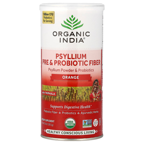 Organic India, Пре и пробиотическое волокно подорожника, апельсин, 10 унций (283,5 г)