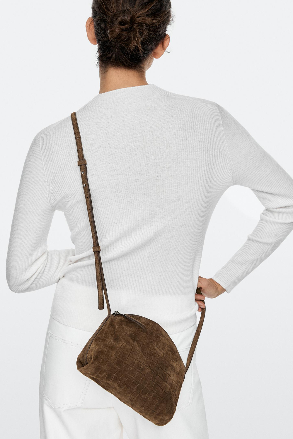 Massimo Dutti Сумка через плечо из натуральной замши, хаки