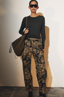 ZARA БРЮКИ С ЦВЕТАМИ И БУСИНАМИ — ZW COLLECTION, ЧЕРНЫЙ