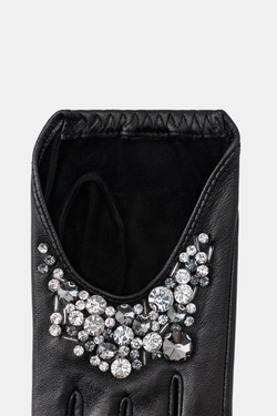 ZARA КОЖАНЫЕ ПЕРЧАТКИ СО СТРАЗАМИ, ЧЕРНЫЙ