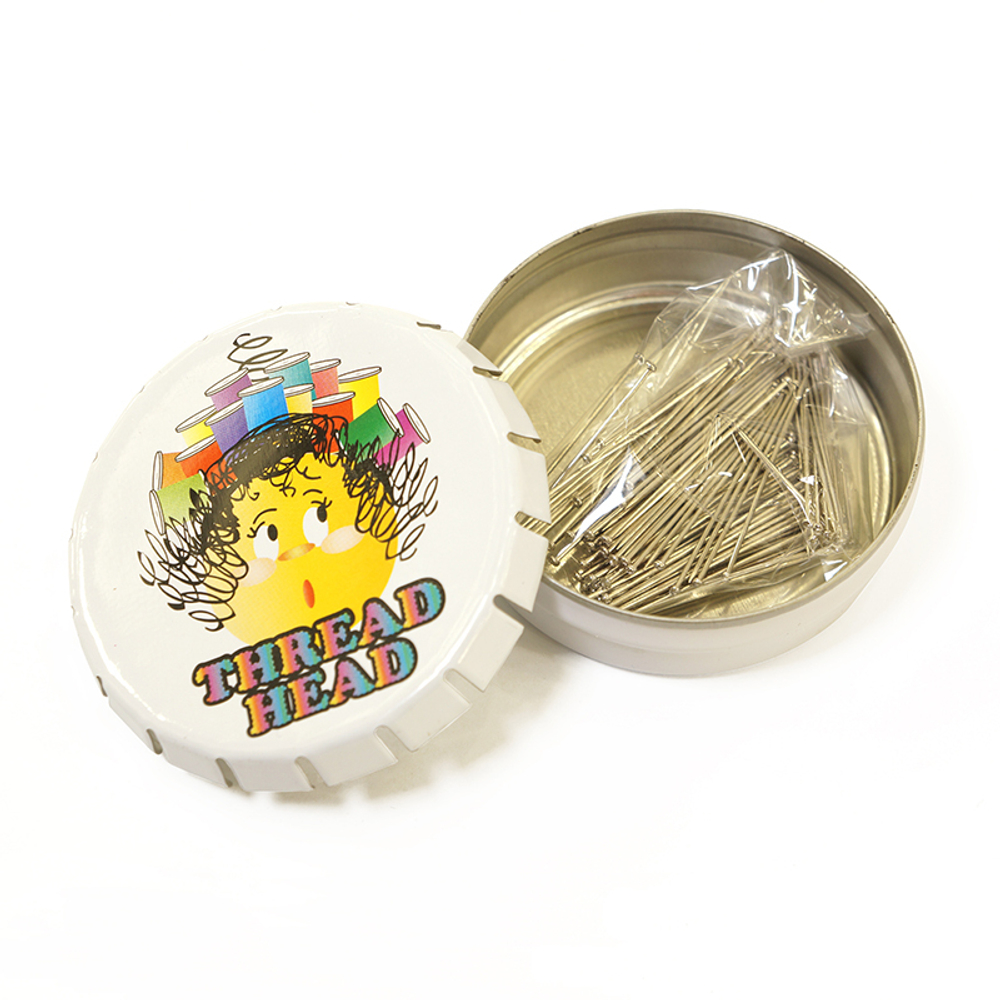 Булавки - гвоздики "WACKY PIN TIN" в жестяной круглой коробочке, 150 шт