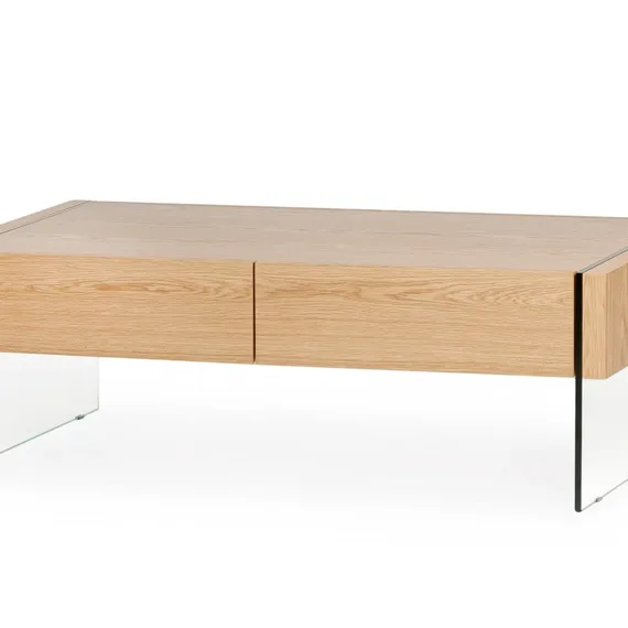 Журнальный стол с ящиками Somerset 127x60 см, шпон дуба, стеклянные ножки