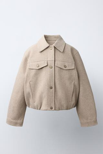 ZARA КУРТКА SOFT С ОБЪЕМНЫМ НИЗОМ, ПЕСОЧНЫЙ