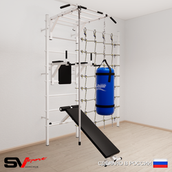 Шведская стенка Sv Sport усиленная 65010 (Турник рукоход/Брусья/Скамья/Канат/Цепь/Мешок 15кг/Канатный лаз)
