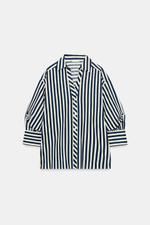 РУБАШКА В ПОЛОСКУ ИЗ СМЕСОВОГО ЛЬНА С ОБЪЕМНЫМИ РУКАВАМИ — ZARA