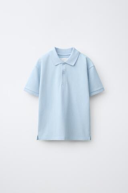 ZARA БАЗОВОЕ ПОЛО ИЗ ПИКЕ, ПАСТЕЛЬНО-СИНИЙ