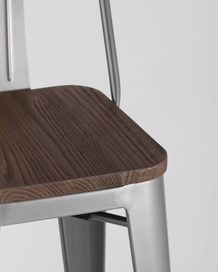 Стул барный TOLIX WOOD со спинкой серебристый матовый