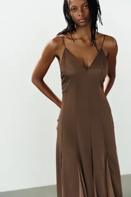 ZARA КОМБИНИРОВАННОЕ ПЛАТЬЕ-КОМБИНАЦИЯ, ШОКОЛАДНЫЙ