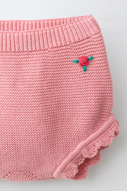 ZARA ТРИКОТАЖНЫЕ ТРУСЫ С ВЫШИВКОЙ И КРУЖЕВОМ, БЛЕДНО-РОЗОВЫЙ