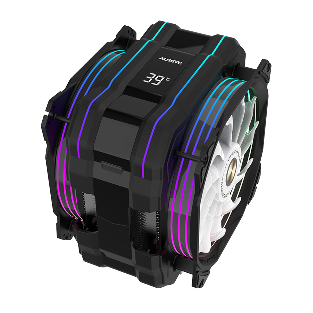 Кулер для CPU Alseye M120D Plus II, 2х120мм, 4-pin, Al+Cu, черный-белый/ARGB, 700-1900rpm, 73.7CFM, 38дБ, 6-PIPE(сплошная термоплощадка), TDP 200Вт, LCD-дисплей, INTEL 1700/1200/115x/2011/2066/1366, AMD AM5/AM4, программный мониторинг температуры  (AS.01.01.0044)