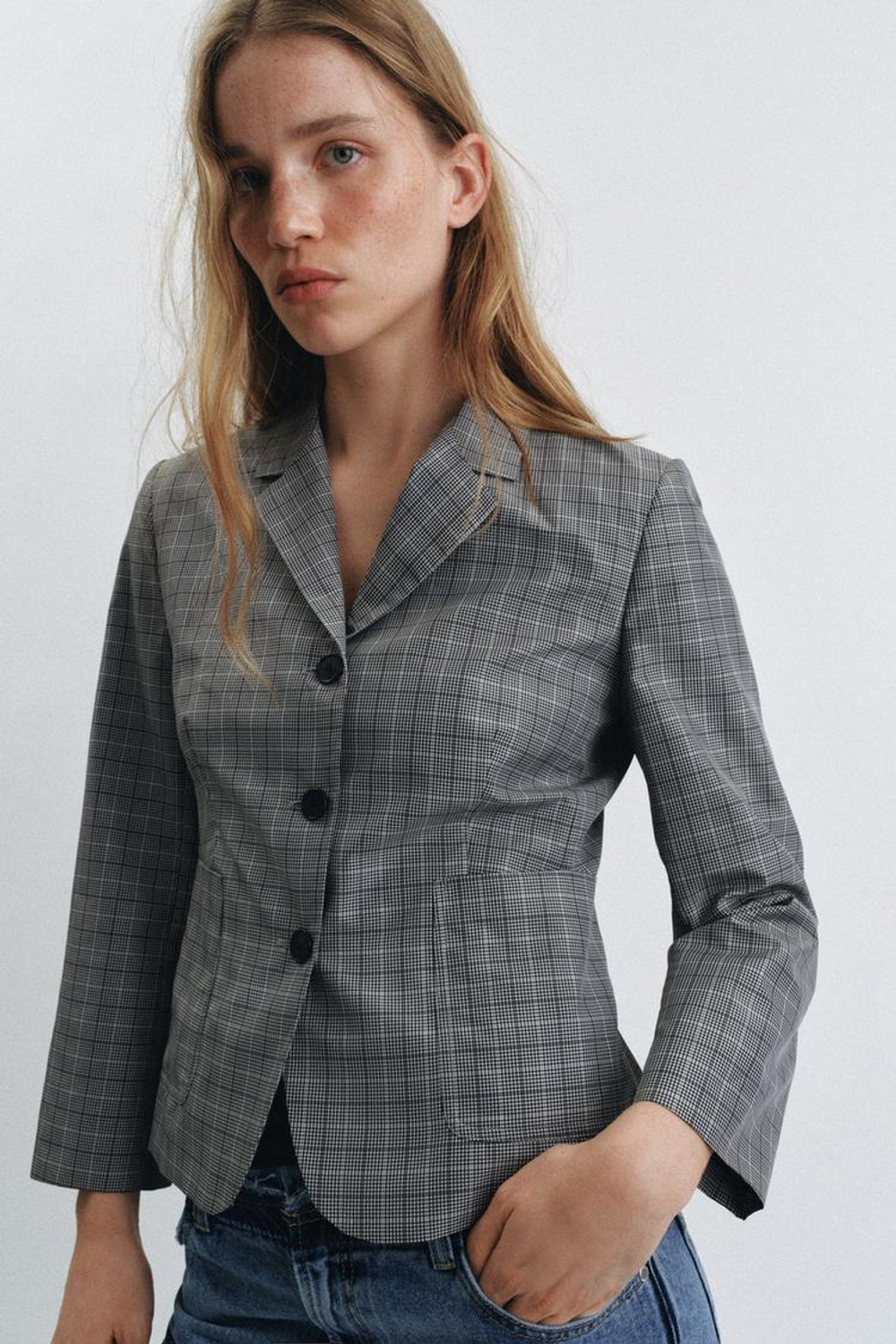 ZARA БЛЕЙЗЕР В КЛЕТКУ — ZW COLLECTION, ЧЕРНЫЙ/ЭКРЮ