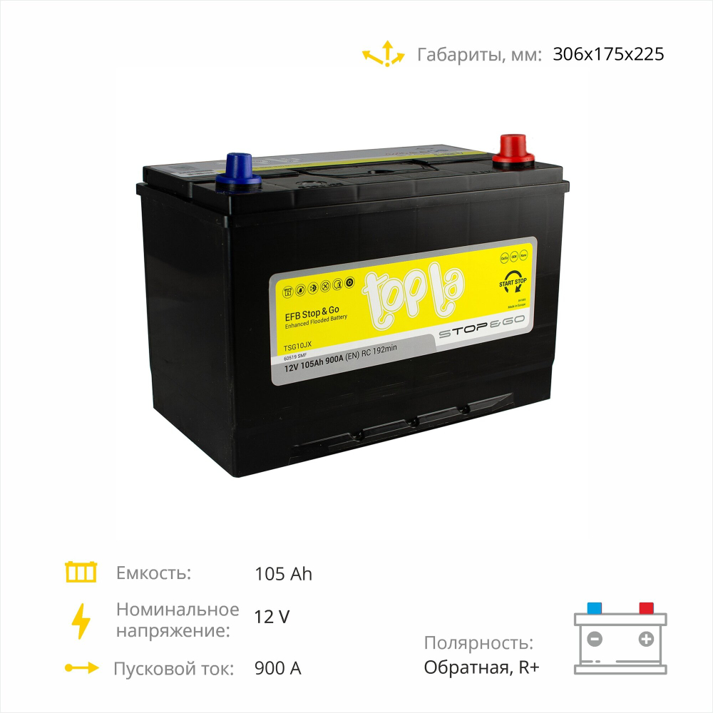 TOPLA EFB Stop & Go JIS 105Ah L+ (нижний борт)