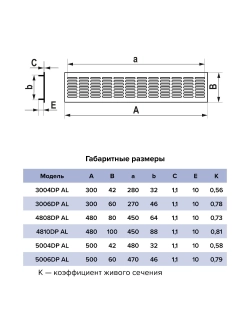 Решетка вентиляц. 300 x 42 мм Era 3004DP Al Silver