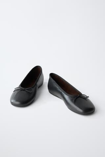 ZARA КОЖАНЫЕ БАЛЕТКИ, ЧЕРНЫЙ