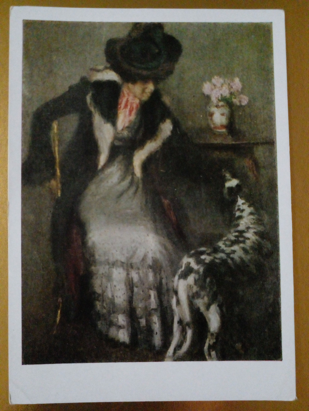 Винтажная открытка СССР И. Э. Грабарь. Дама с собакой. 1965 г.