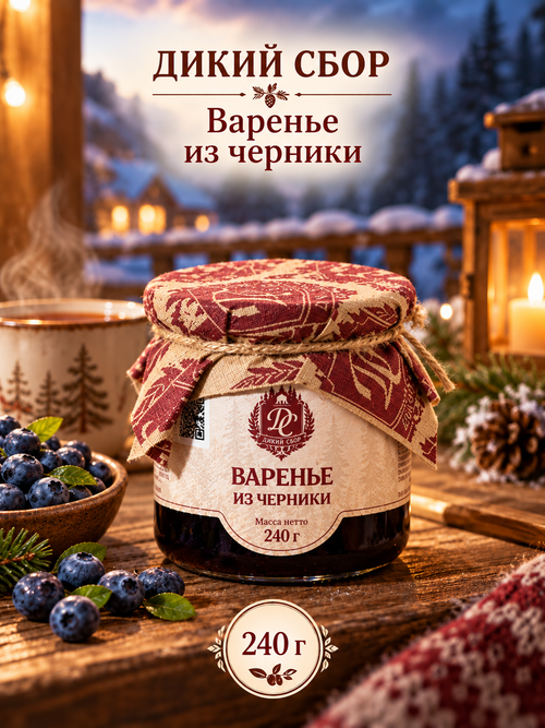 Варенье из черники / 240 гр / стеклобанка / ДИКИЙ СБОР