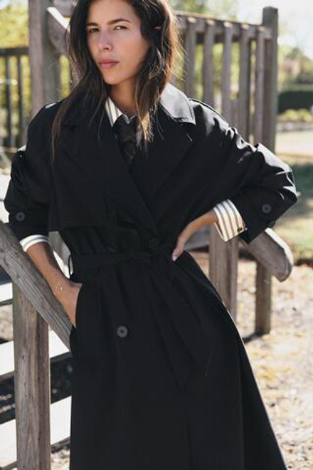 ZARA ТРЕНЧ С ПОЯСОМ WATER REPELLENT WINDPROOF, ЧЕРНЫЙ