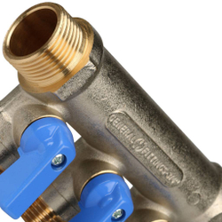 STOUT Коллектор с шаровыми кранами 3/4", 3 отвода 1/2" (синие ручки)