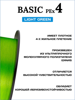 Шнур плетеный Sunline BASIC PEx4 Light Green 150м #1.5, 0.209мм - 11кг (светло-зеленый)