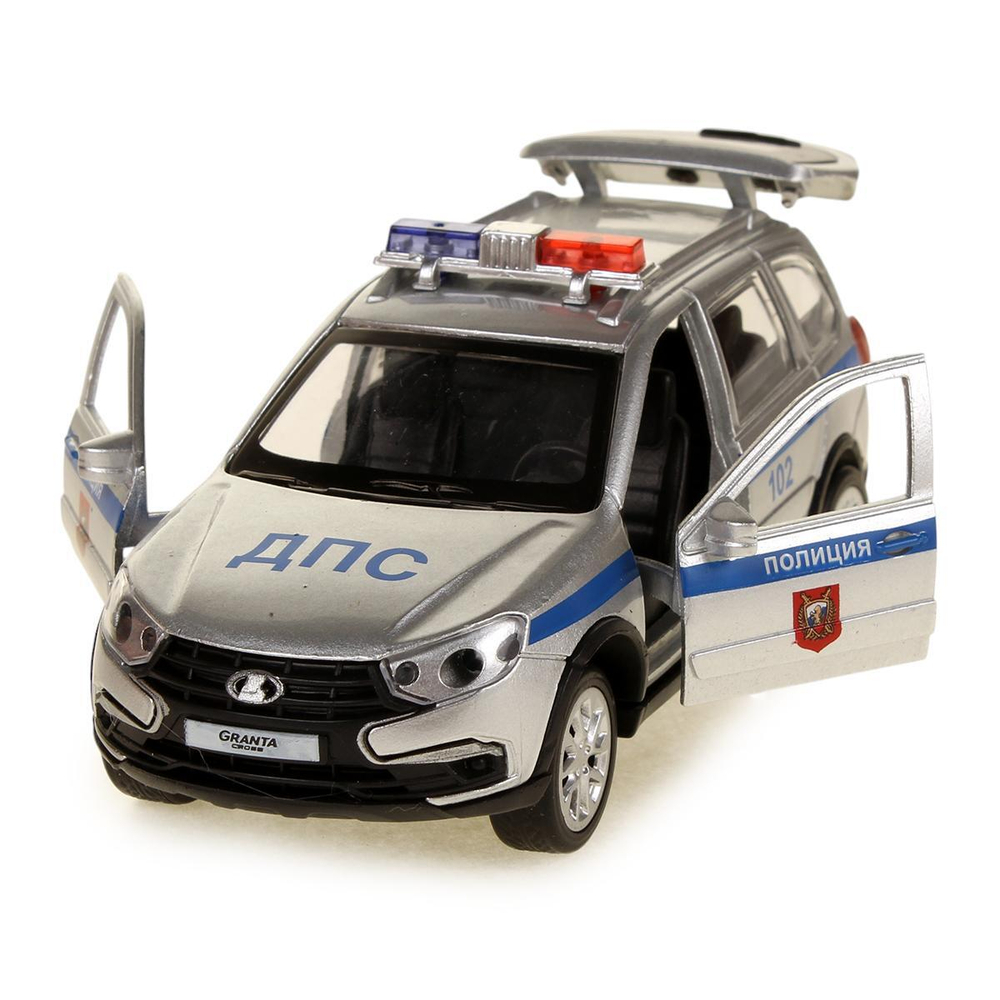 Модель ин. мет. "Lada granta cross 2019 полиция" 12см, свет/звук, серебр. GRANTACRS-12SLPOL-SR