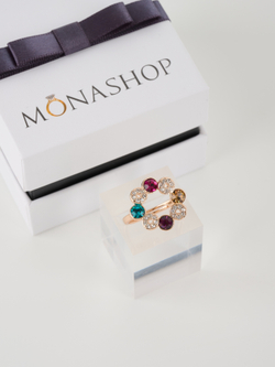 Кольцо круг Злата с разноцветными кристаллами Swarovski