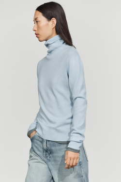 Massimo Dutti Трикотажный свитер из смесовой шерсти с высоким воротником, небесно-голубой
