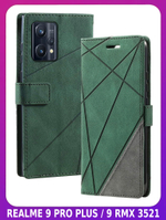 Дизайнерский чехол-книжка из кожи для REALME 9 PRO+ и 9 4G (3521) с отделом для наличных, 3 слотами для карт и подставкой