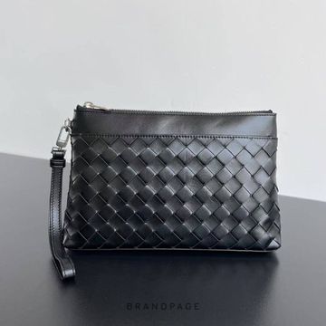 Клатч чёрный от Bottega Veneta Intrecciato Prism Pouch BP5-973259