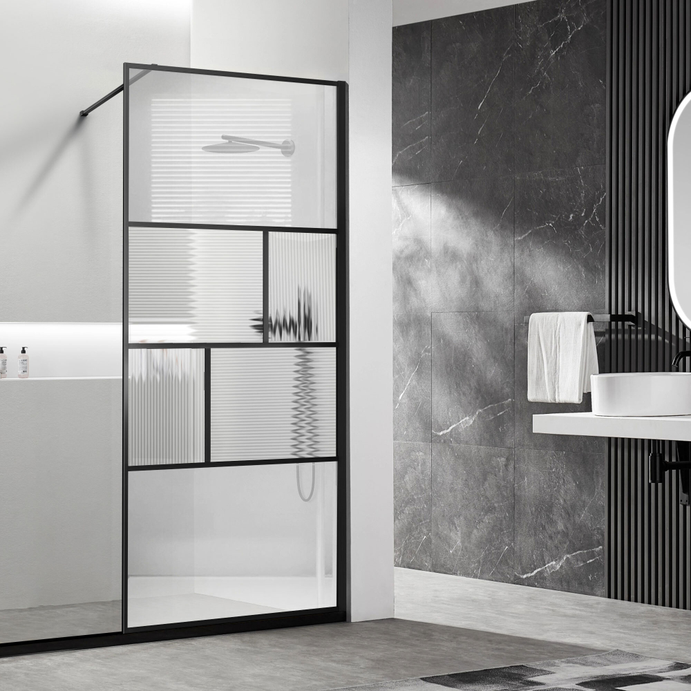 Душевая перегородка Волк-Ин (Walk-In) VSW-1HC900CFB, 900*2000, черный, стекло прозрачное/рифленое,