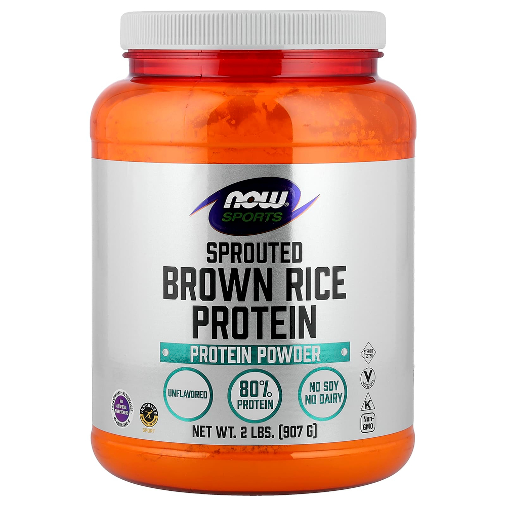 NOW Foods, Sports, протеиновый порошок из проросшего коричневого риса, без добавок, 907 г (2 фунта)
