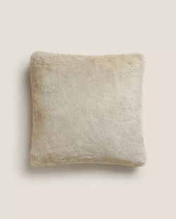 ZARA HOME МЕХОВОЙ ЧЕХОЛ НА ПОДУШКУ, БЕЖЕВЫЙ