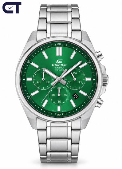 CASIO EFV-650D-3AVUDF EDIFICE мужские наручные часы — стальной хронограф с зелёным циферблатом