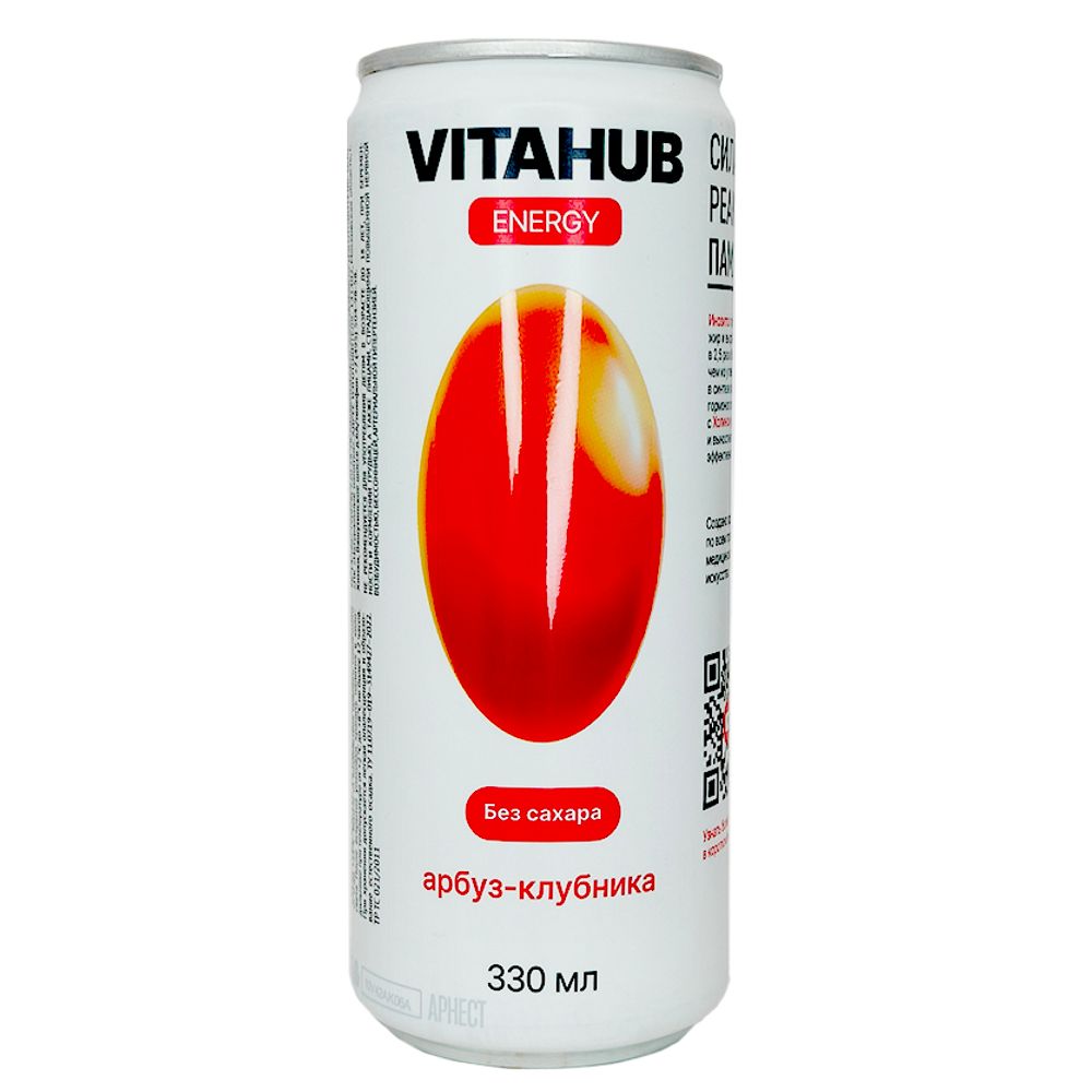 НАпиток тонизирующий VITAHUB ENERGY со вкусом арбуза и клубники 0,5л