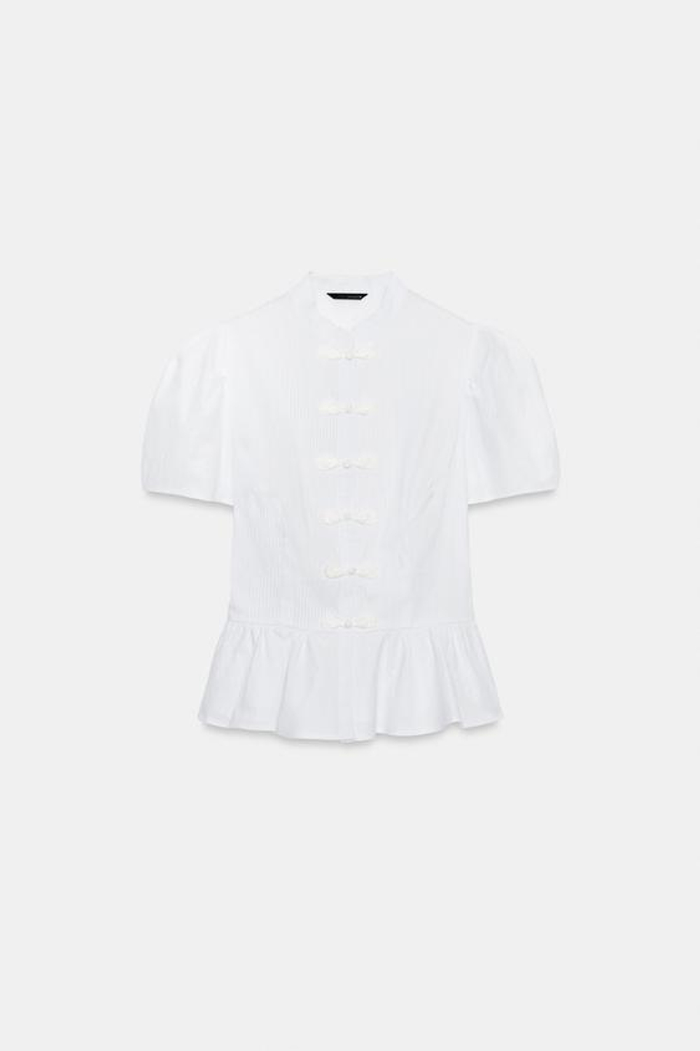 ZARA РУБАШКА С ДЕКОРАТИВНЫМИ ПЕТЛЯМИ И БАСКОЙ, БЕЛЫЙ
