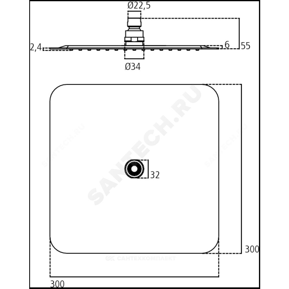 Душ верхний 300х300мм IDEALRAIN LUXE Ideal Standard B0388MY