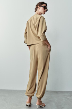ZARA КОМБИНИРОВАННЫЕ БРЮКИ-ДЖОГГЕРЫ, РЫЖЕВАТО-КОРИЧНЕВЫЙ
