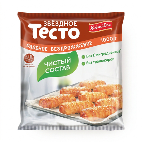 Тесто быстрозамороженное слоеное бездрожжевое 1000г 1/8