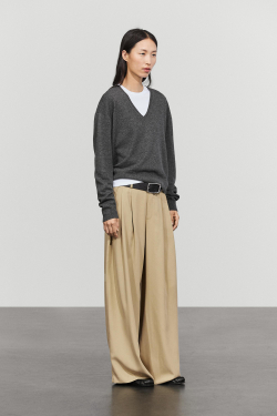 Massimo Dutti Свитер из смесовой шерсти с V-вырезом, серый