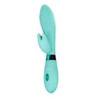 Мятный вибратор 20,5см с клиторальным отростком Indeep Leyla Turquoise