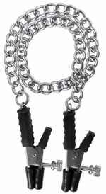 Зажимы на соски Block Busters Nipple Clamps с цепью (Цвет: серебристый с черным)