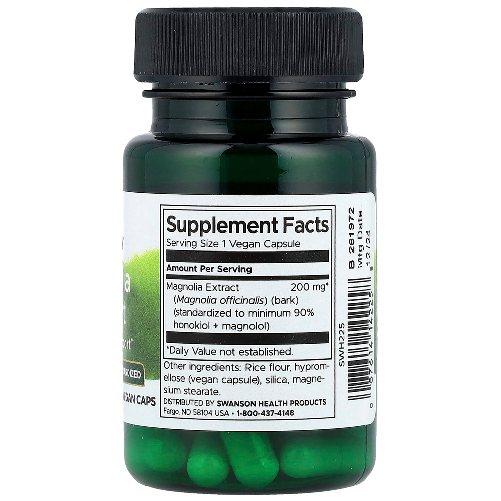 Swanson Vitamins, Экстракт магнолии, 200 мг, 30 веганских капсул