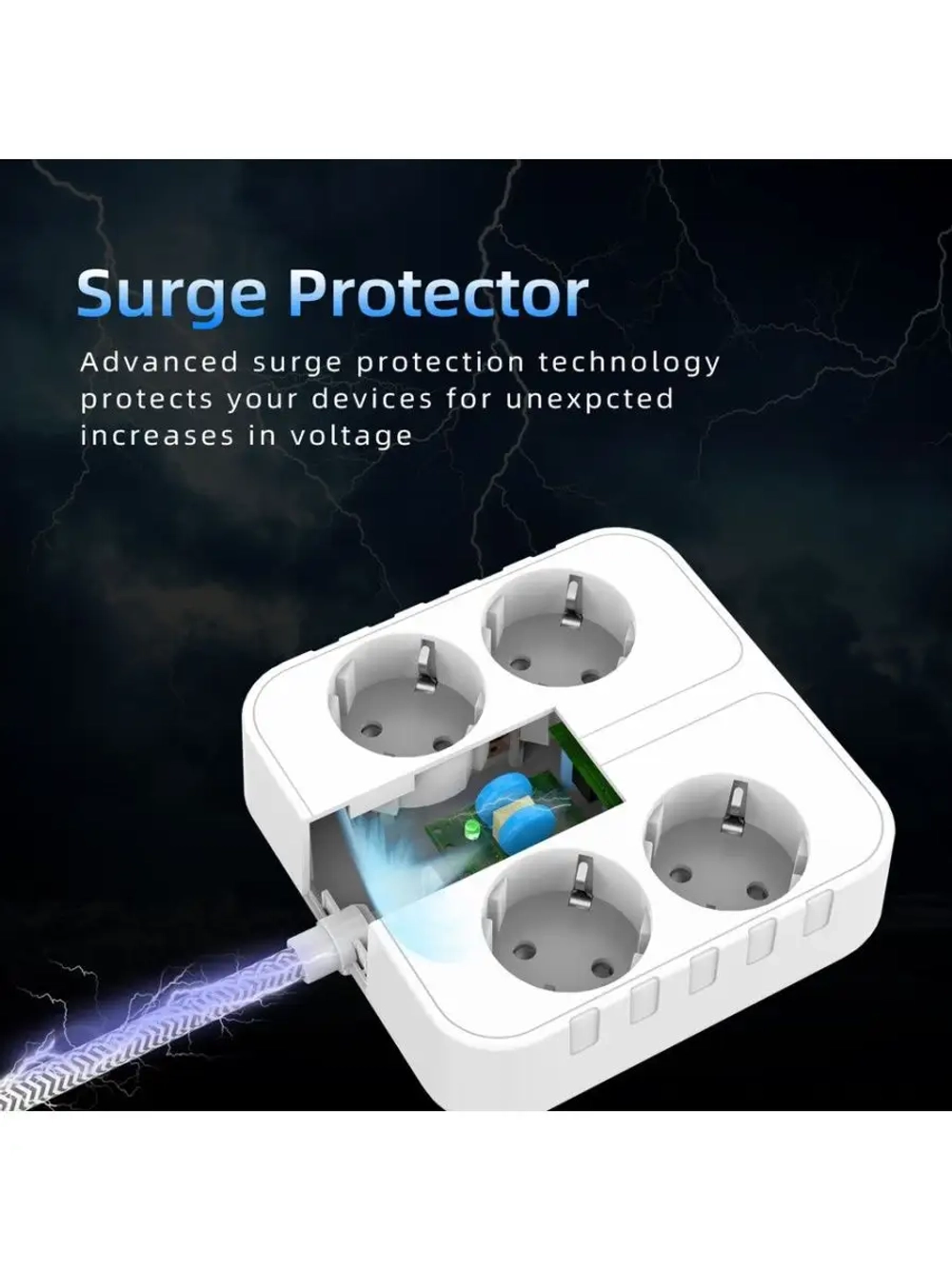 Сетевой фильтр на 4 розетки, 3 USB, 1 TYPE-C