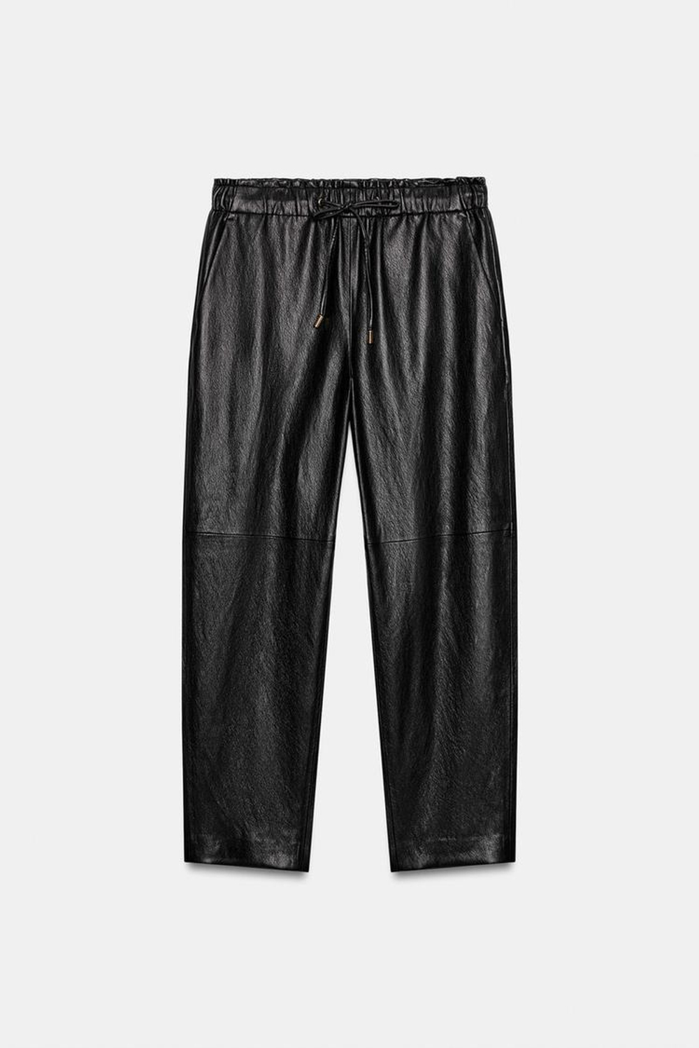 ZARA БРЮКИ ИЗ ИСКУССТВЕННОЙ КОЖИ С ЭЛАСТИЧНЫМ ПОЯСОМ, ЧЕРНЫЙ