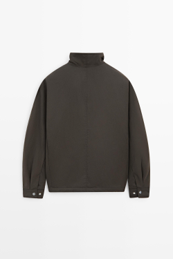 Massimo Dutti Куртка с воротником-стойкой из смесовой хлопковой ткани, коричневый меланж